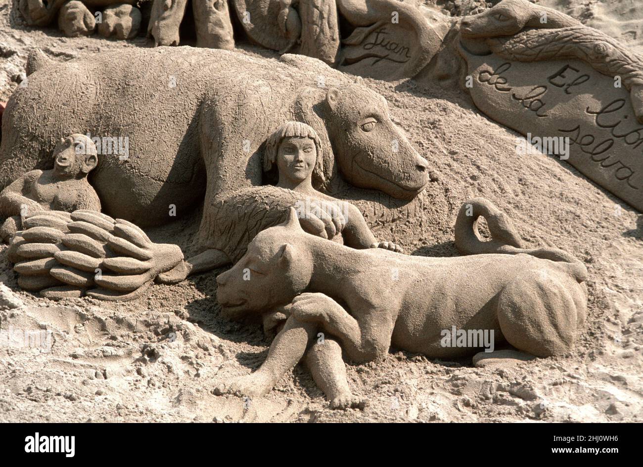 Sand sculpture at Playa Blanca beach, Lanzarote, Canary Islands, Spain, Europe Stock Photo