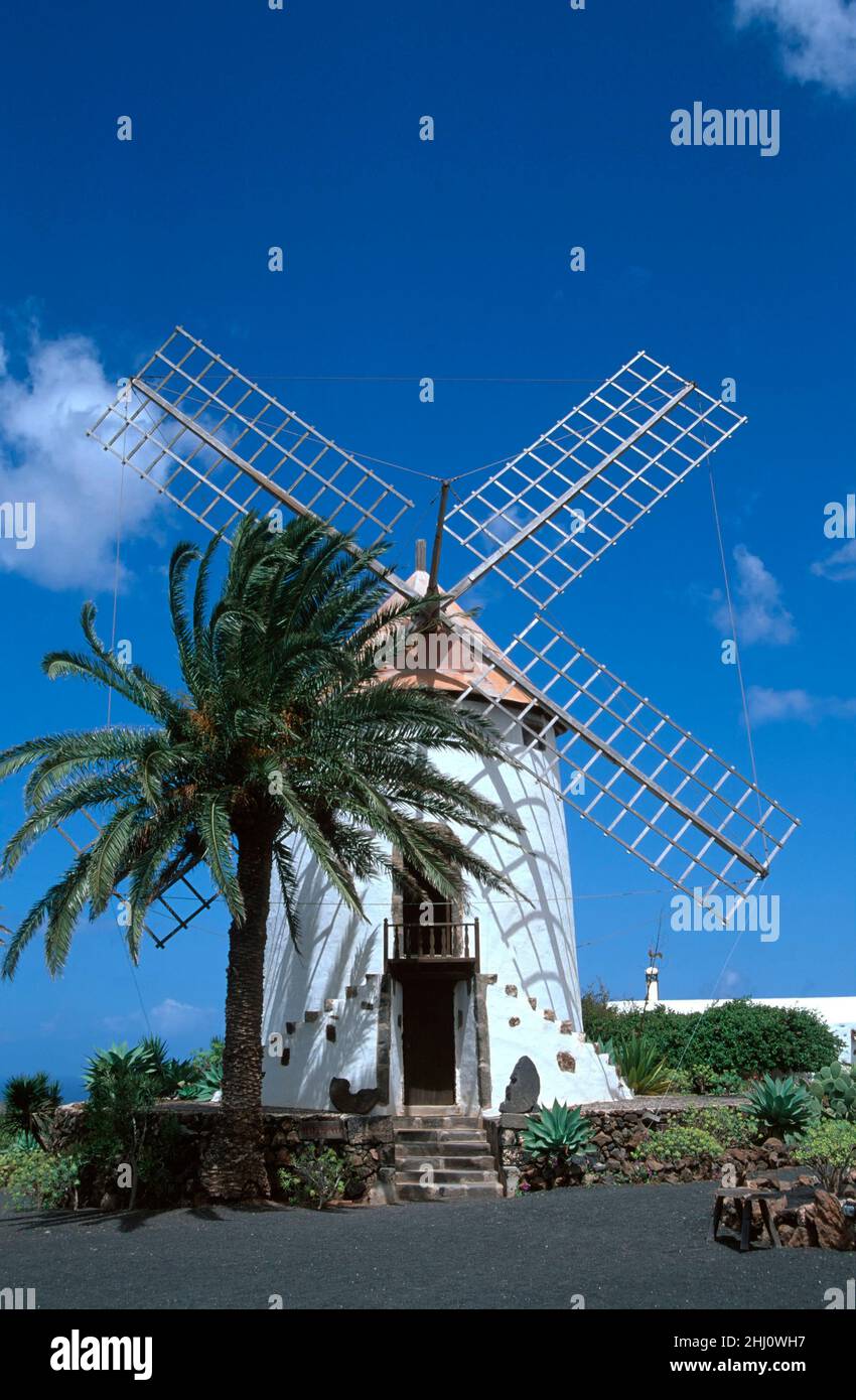 Windmill in  Museum 'Museo Agricola el Patio' in Tiagua, Lanzarote, Canary Islands, Spain Stock Photo