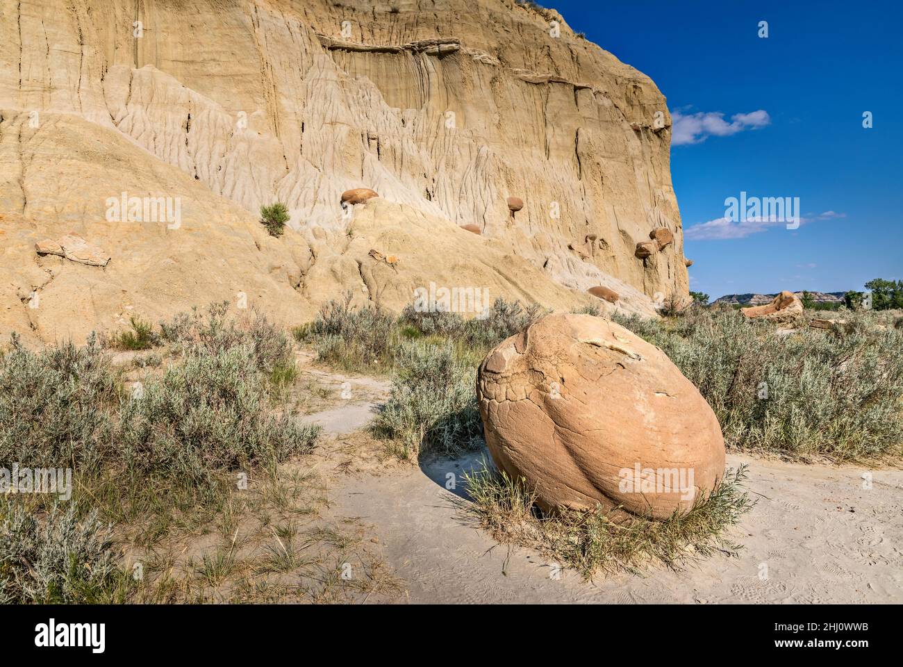 The Cannonball Concretions in the Theodore Roosevelt National Park Stock Photo