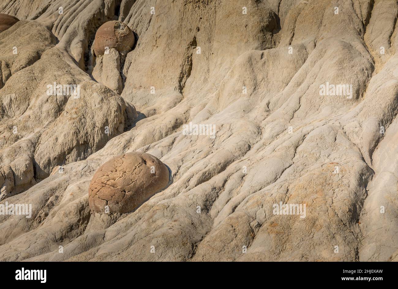 The Cannonball Concretions in the Theodore Roosevelt National Park Stock Photo