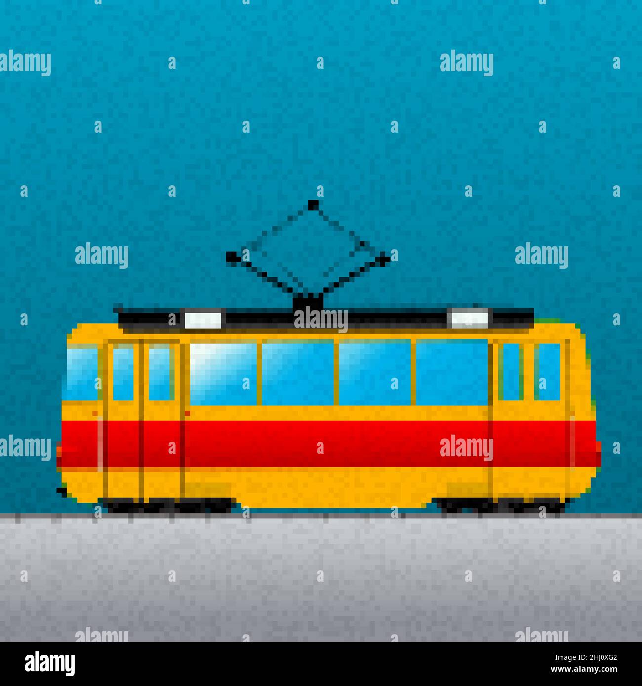 Pixel art Tram car vector icon Stock Vector