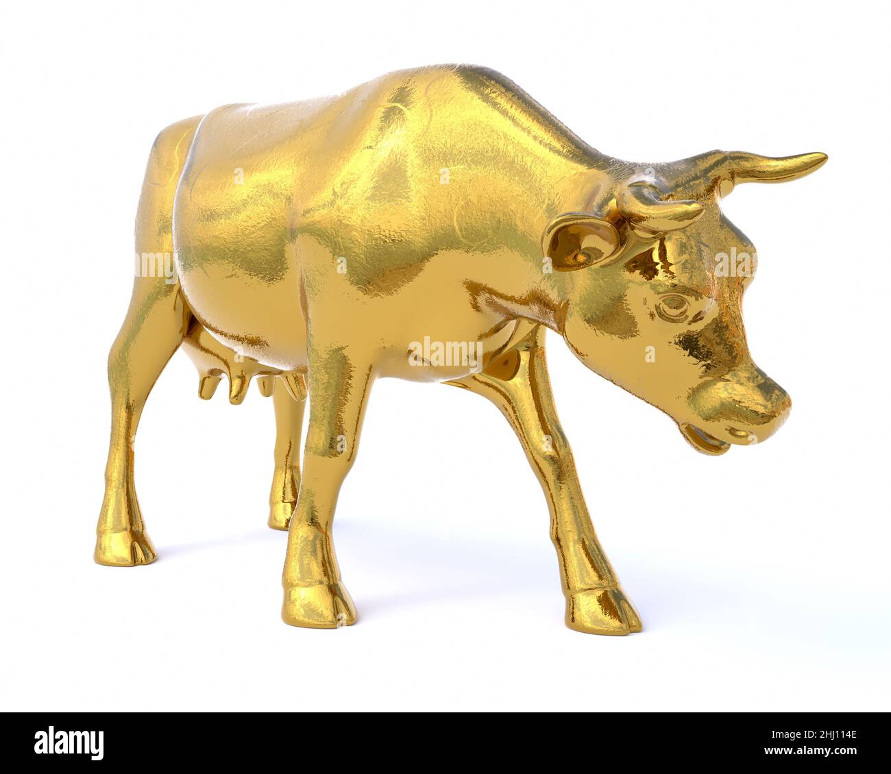 Golden cow as a concept of cash cow. 3D illustration Stock Photo
