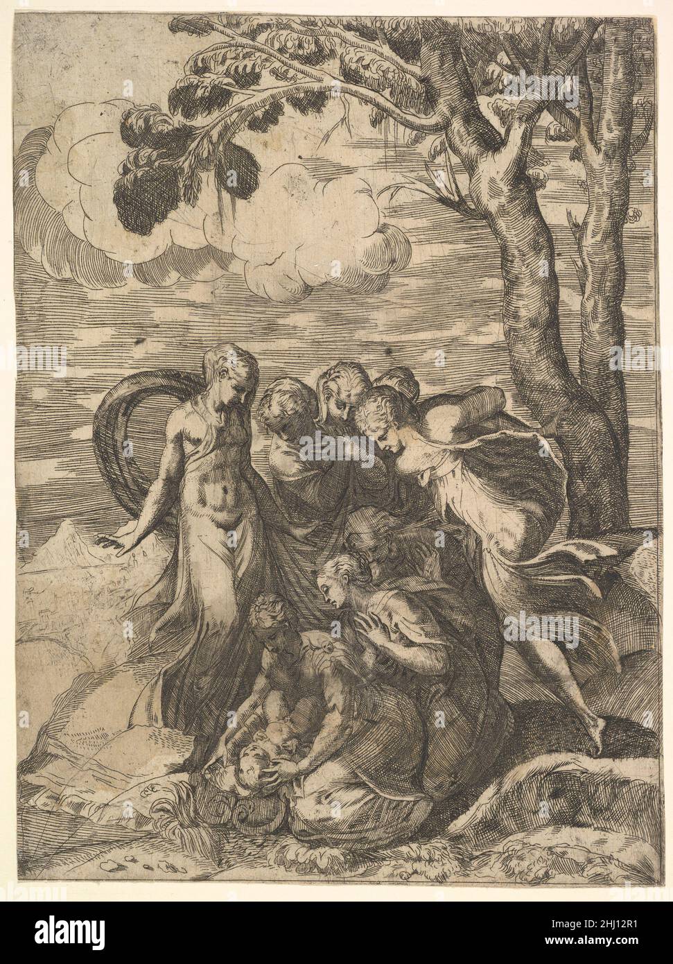 Moses Rescued from the Nile 16th century Battista Angolo del Moro Italian In Mariette album, folio 8 bottom. Moses Rescued from the Nile  367074 Stock Photo