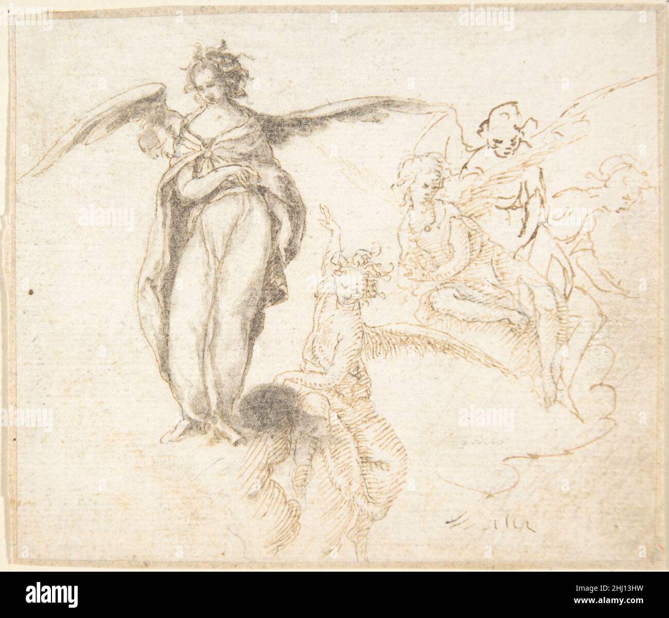 Studies for Five Figures of Angels Standing, and Seated on Clouds 17th