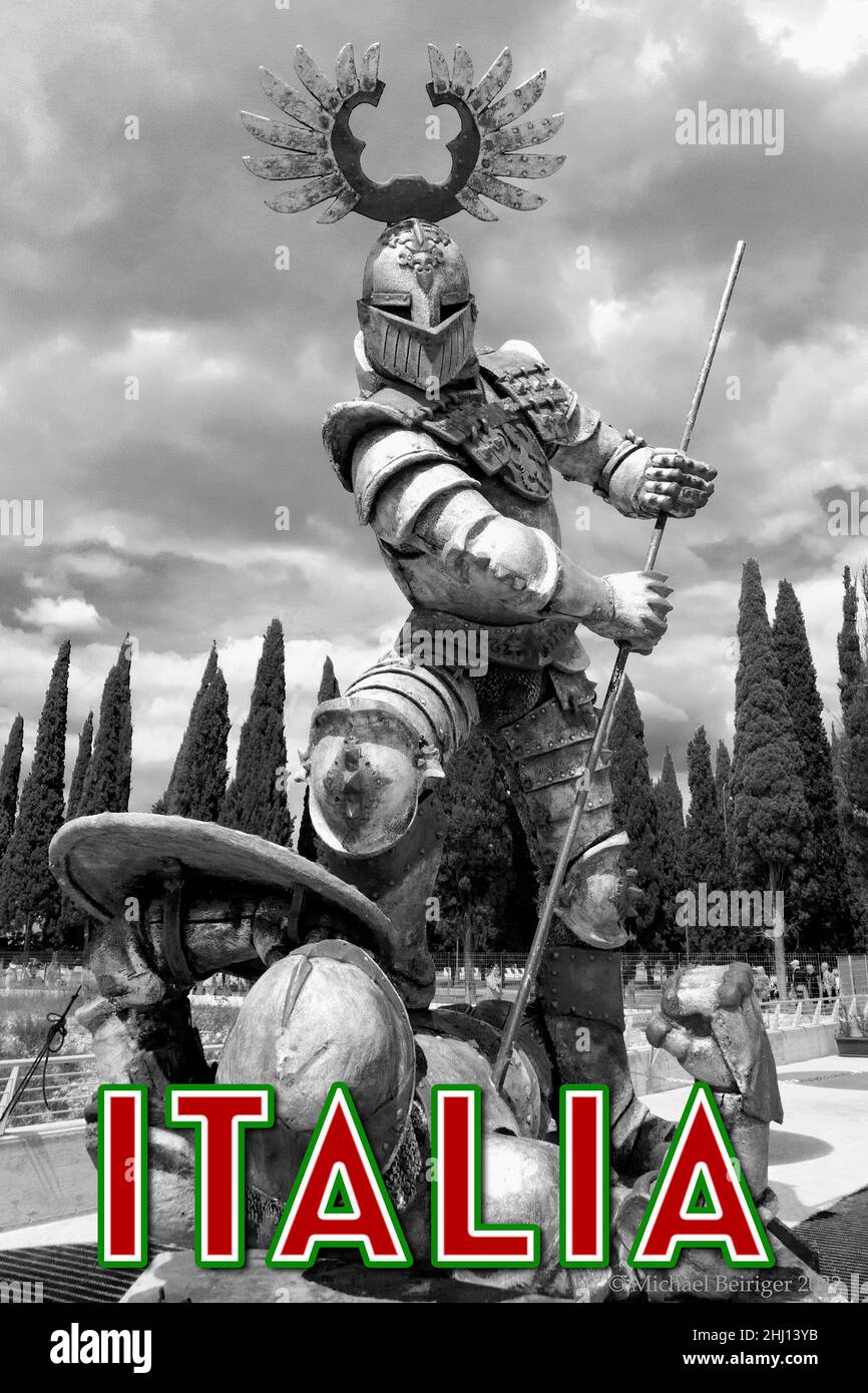 Poster of knight in armor outside the Arena di Verona, Italy Stock Photo