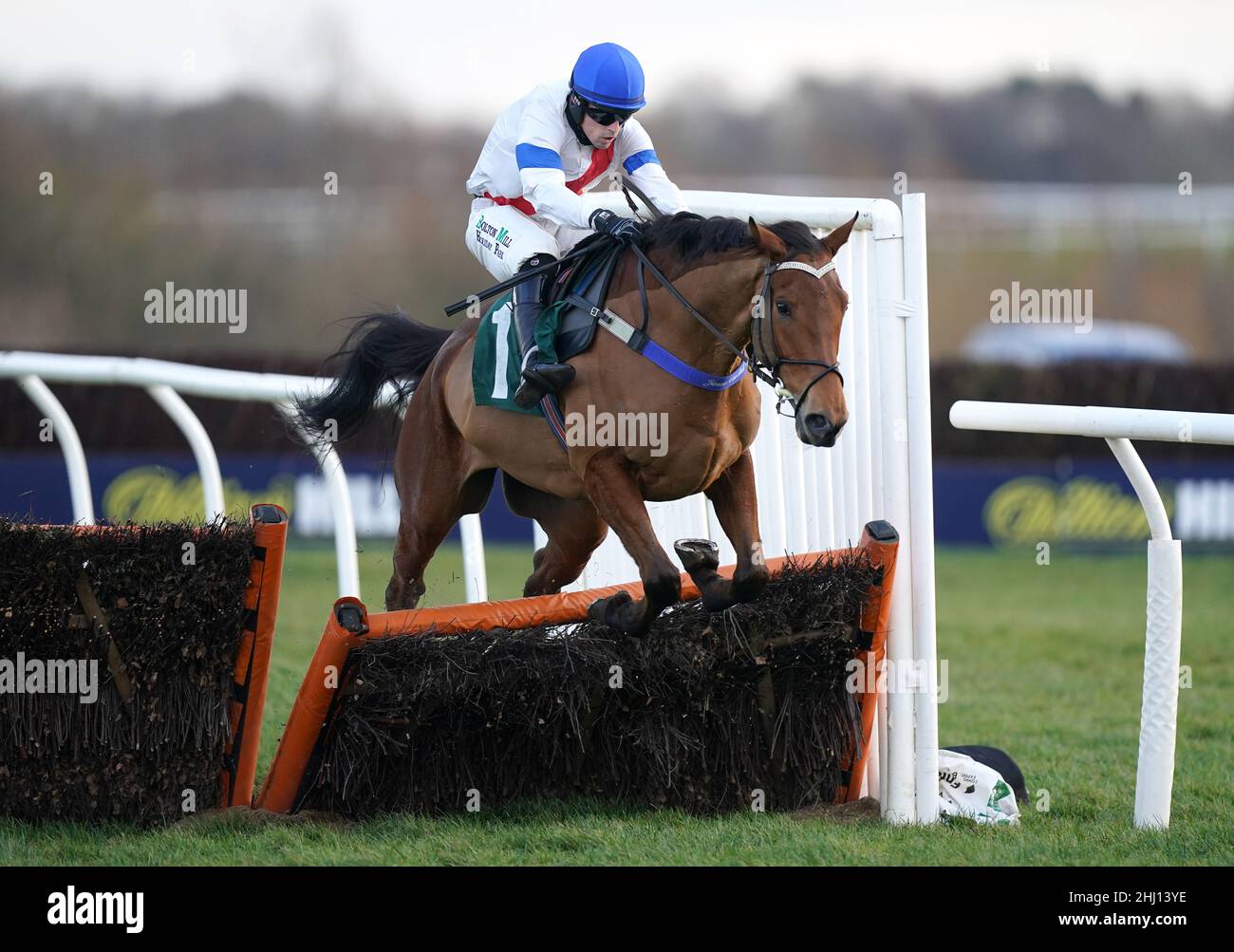 It's Good To Laugh ridden by Sean Quinlan on the way to winning the racingtv.com/freemonth Novices' Hurdle at Catterick Bridge Racecourse. Picture date: Wednesday January 26, 2022. Stock Photo