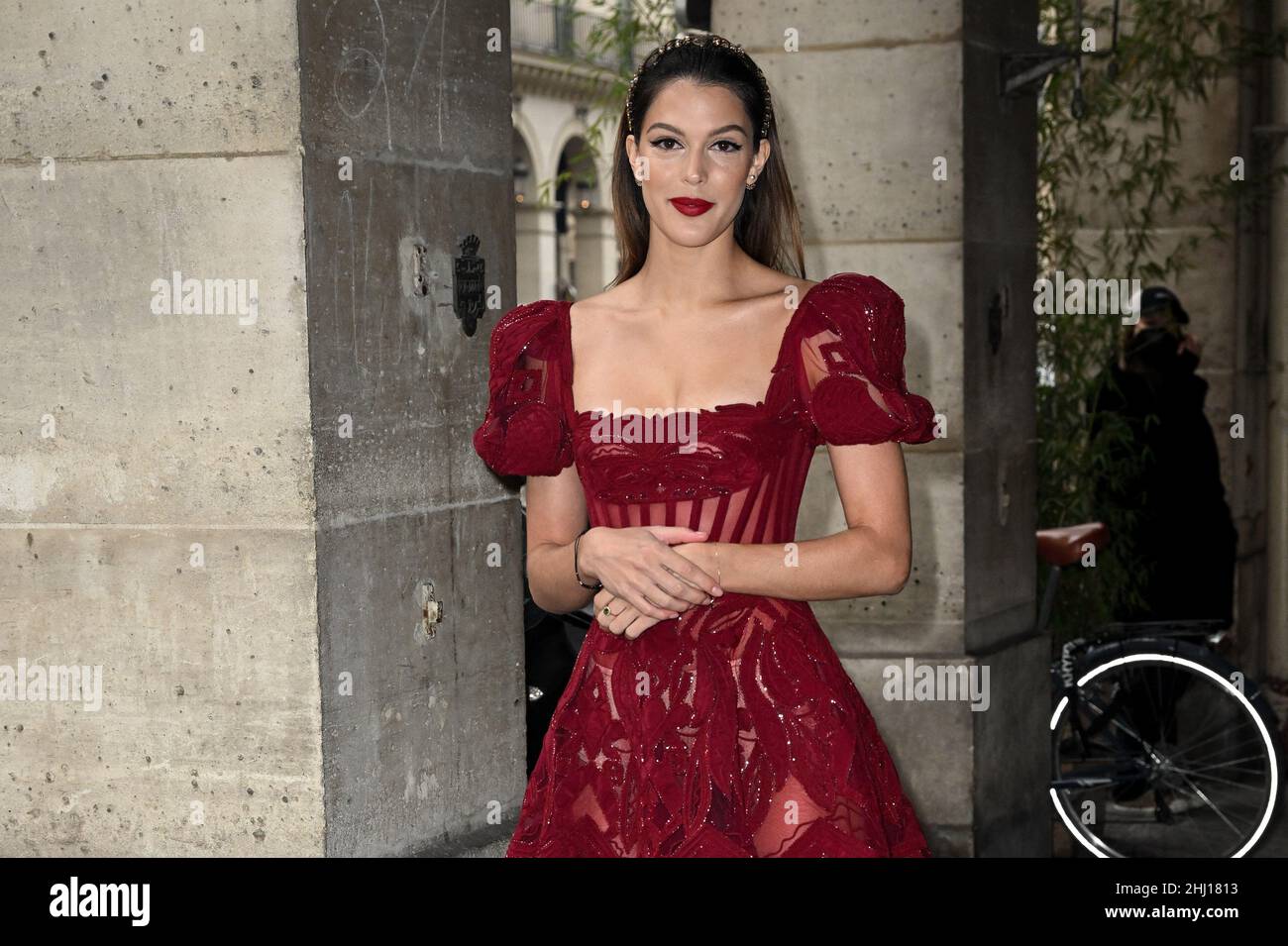 Iris Mittenaere arriving at the Zuhair Murad show during Paris Fashion