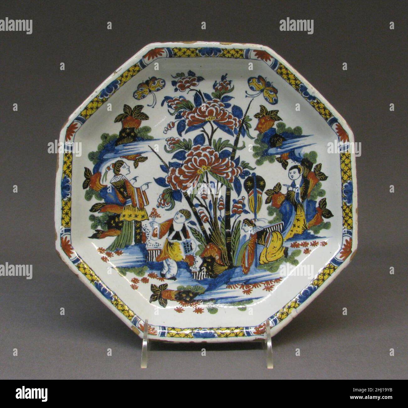 Dish ca. 174045 French, Rouen Faience, or tinglazed and enameled