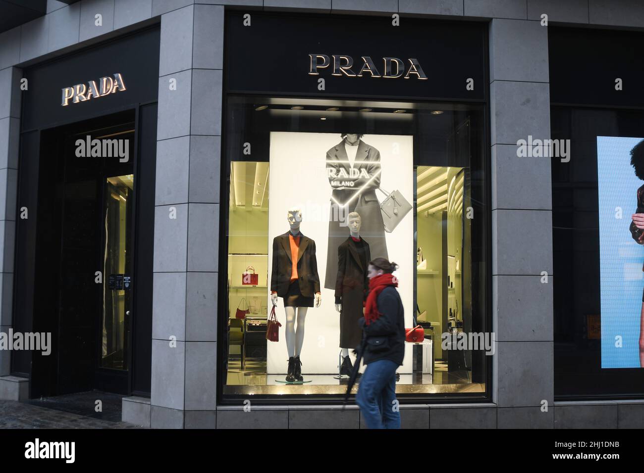 Copenhagen/Denmark./26 January 2022/. Visitors and shoppers pass by Prada  store on stroeget in danish capital Copenhagen Denmark. (Photo..Francis  Dean/Dean Pictures Stock Photo - Alamy