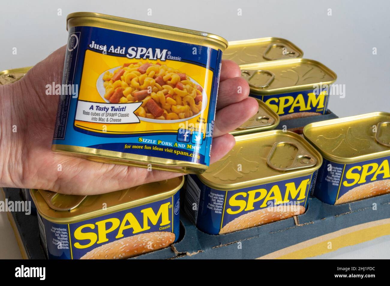 Tins of Spam luncheon meat, USA Stock Photo