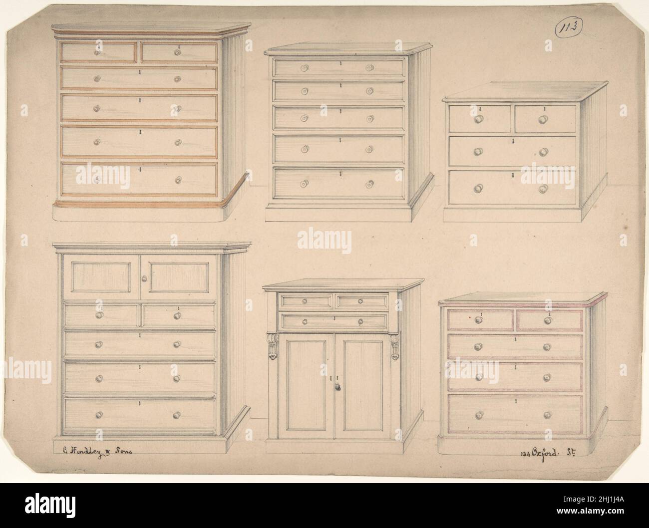 Designs for Chests of Drawers 1841–84 Charles Hindley and Sons British. Designs for Chests of Drawers  367317 Stock Photo