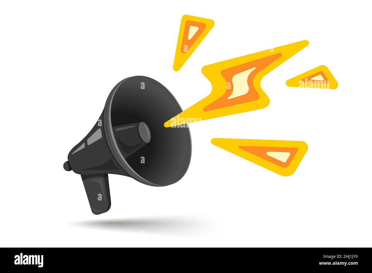 Vector icon of vintage megaphone for breaking news or sale. Vector retro black megaphone with lightning. Stock Vector