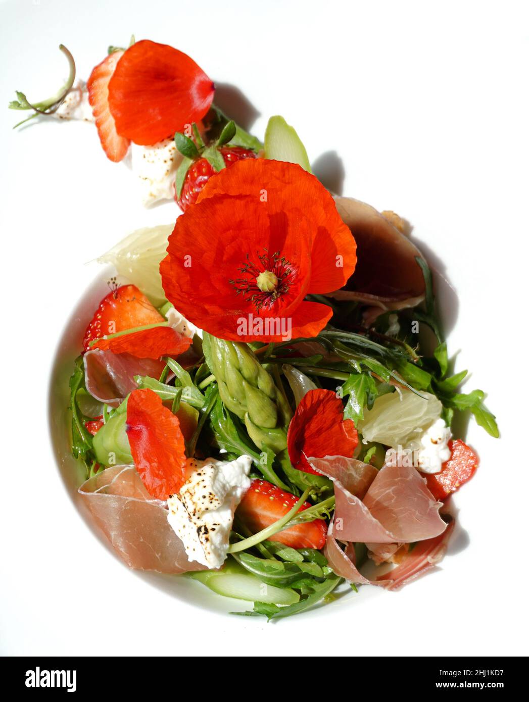 Beautiful chef's appetizer with poppy flower, haute cuisine Stock Photo