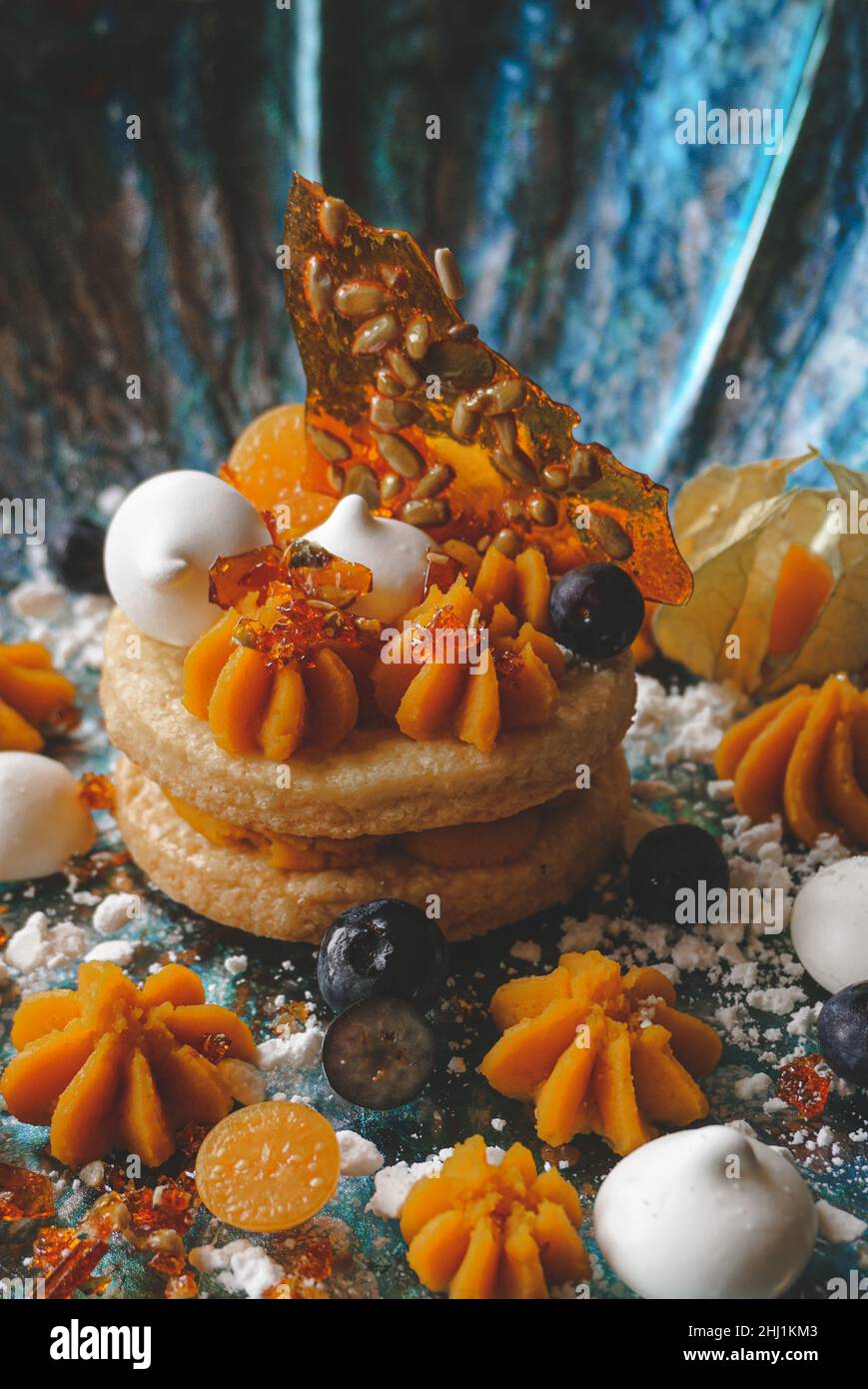 Chef's pumpkin dessert, gourmet restaurant Stock Photo