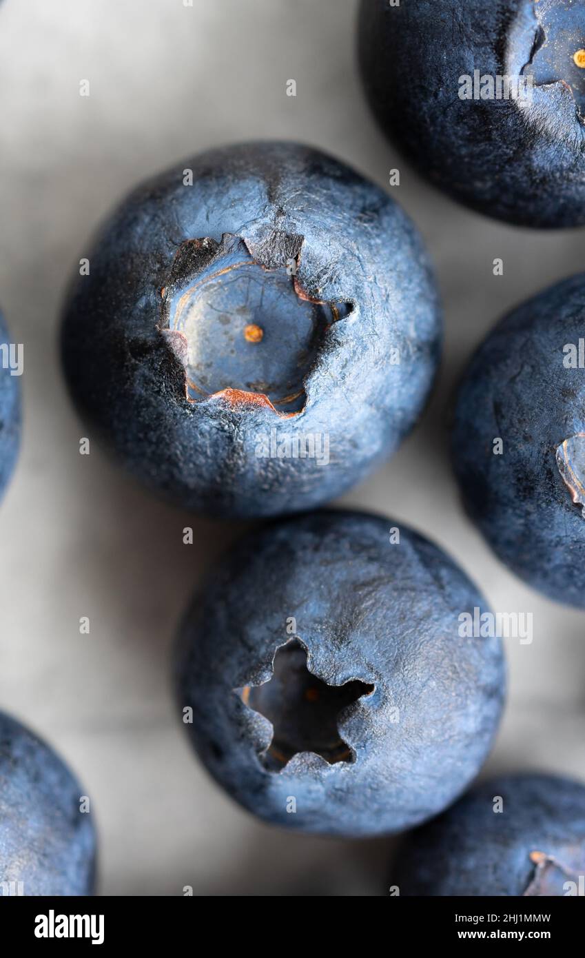 Fresh blueberries macro on a neutral background Stock Photo