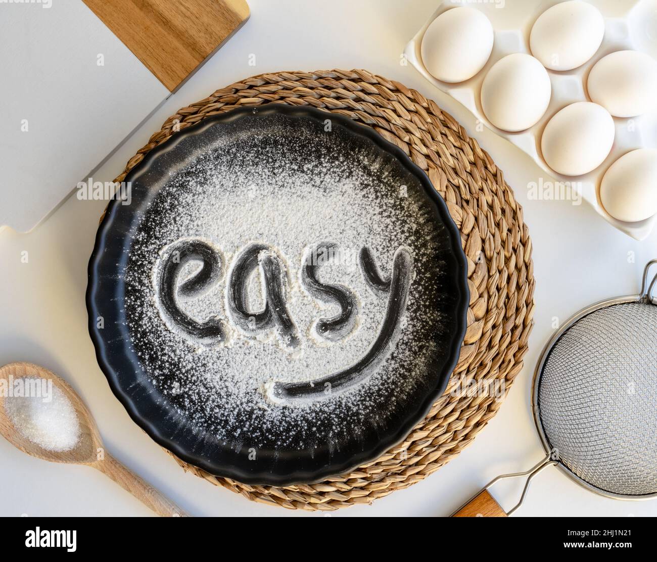 Ingredients for baking and kitchen utensils, easy to cook Stock Photo