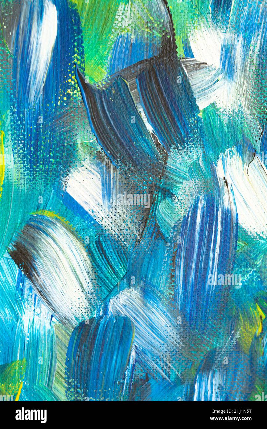 Acrylic paint strokes, blue, white and green Stock Photo