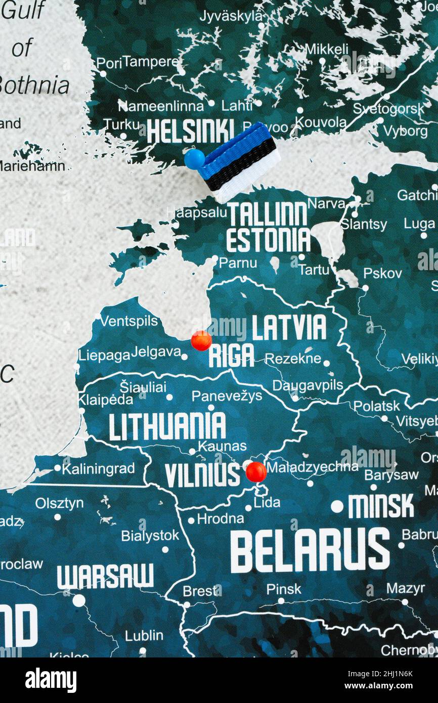 Map of the Baltic states with the Estonian flag Stock Photo