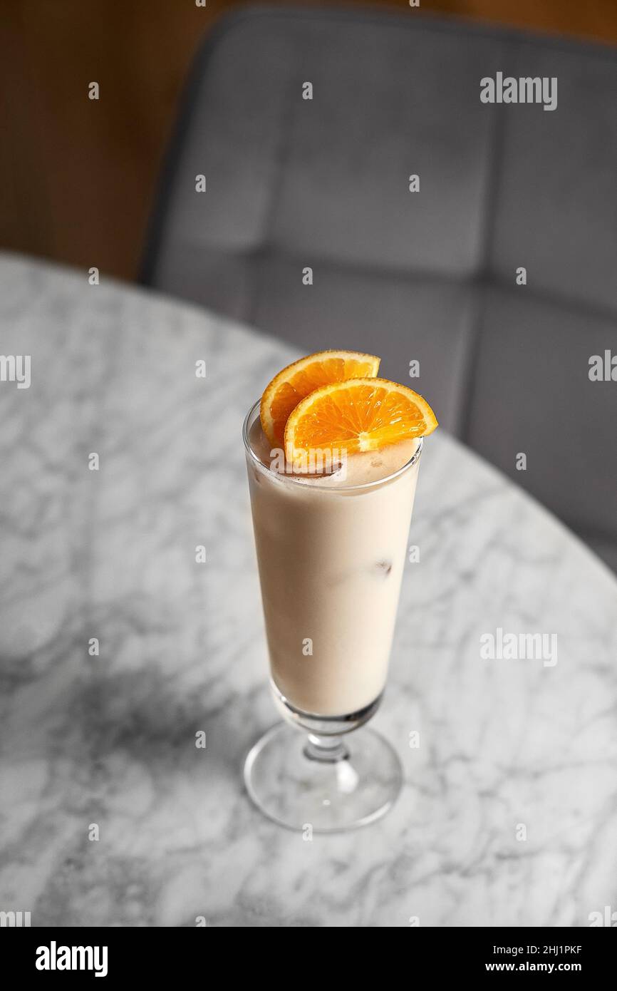 Creamy mocktail. Cold nonalcoholic cocktail with lemon juice and