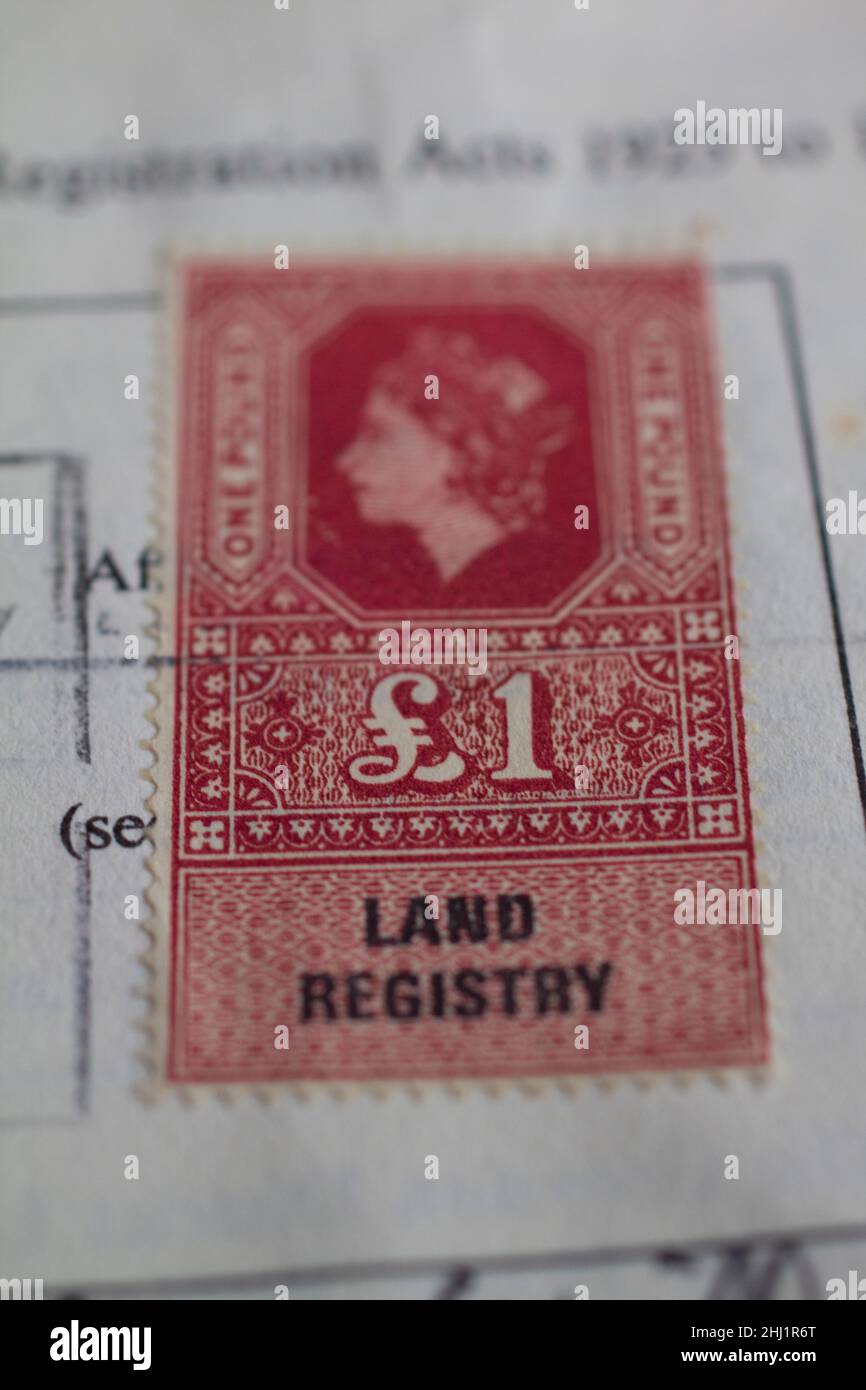 land registry, stamp duty land tax historic stamp with queen elizabeth