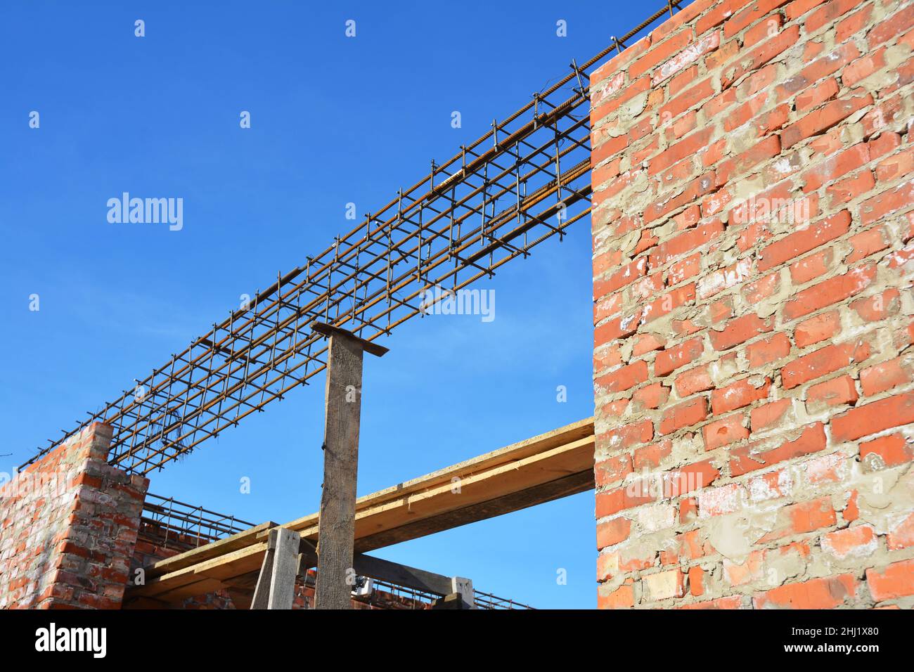 Lintel Construction. Rebar steel bars, reinforcement concrete bars with