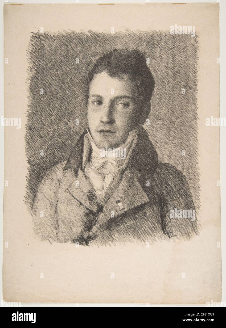 Portrait of a Young Man ca. 1820 Goya (Francisco de Goya y Lucientes) Spanish Because of its similarity in style and format to Goya's portrait of his lithography printer, Gaulon, this work was once thought to be his portrait of Gaulon's son. Only two impressions of the print are known. This impression was once owned by Frédéric Villot, a close friend of Delacroix and curator of paintings at the Musée du Louvre during the 1850's. The other example, now in the British Museum, belonged to the Parisian art critic and fine print collector Philippe Burty (1830-1890), who owned several of the prints Stock Photo