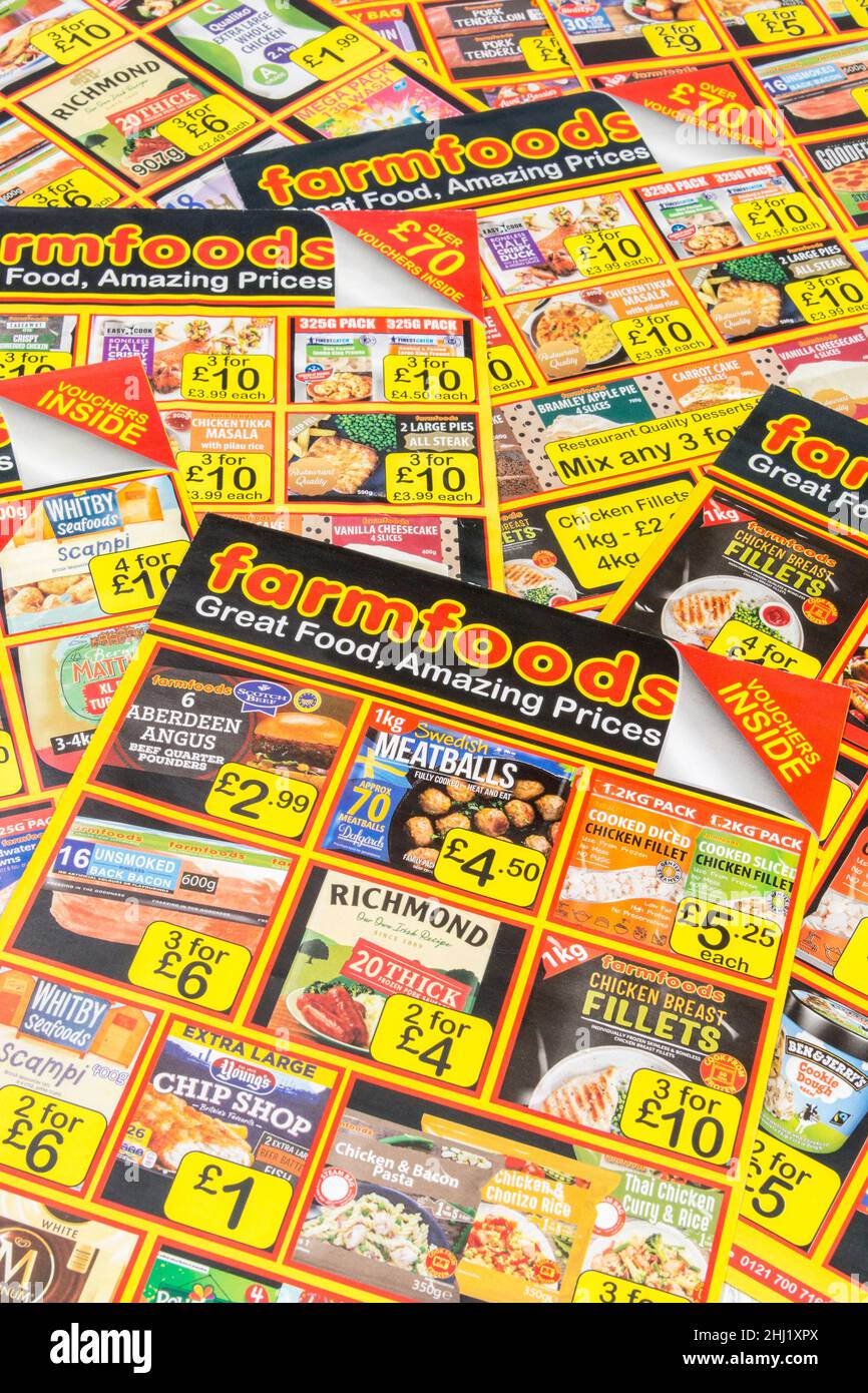 Farmfoods logo on copies of their letterbox direct marketing flyers ...