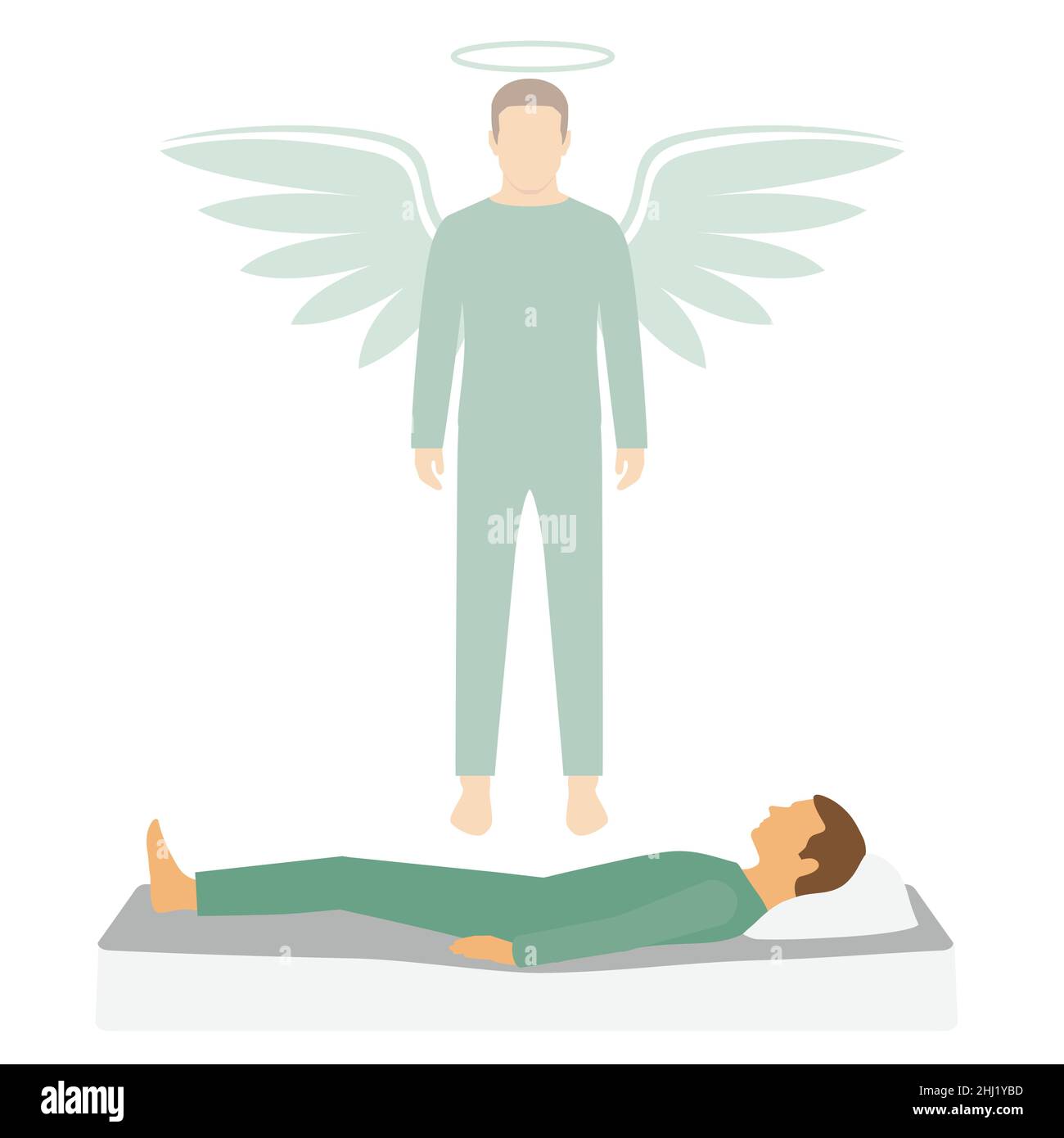 Human Death, Spirit Leaves the Body, angel ghost, person afterlife, vector illustration Stock Vector