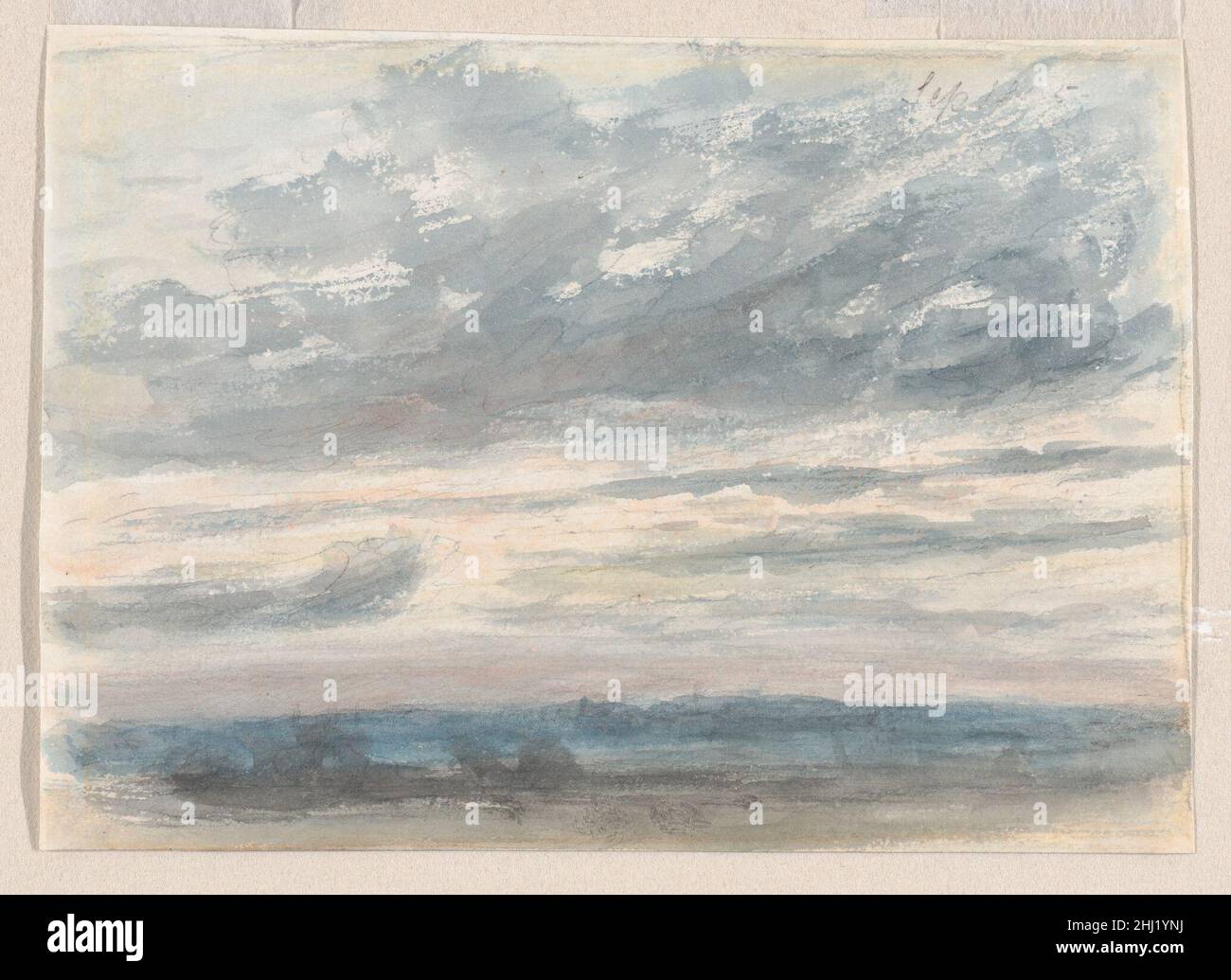 Cloud Study 1830–35 John Constable On a sketchbook page worked outdoors, Constable captures a September sun sinking through clouds. The artist’s studies of England’s changeable skies are considered among his most characteristic works, part of a systematic and pioneering effort across decades to record varying weather conditions at different times of day. The present Met collection work is an exciting rediscovery because most surviving cloud studies, whether in oil or watercolor, were bequeathed to the Victoria and Albert Museum by the artist’s daughter. The exact subject and date remain to be Stock Photo