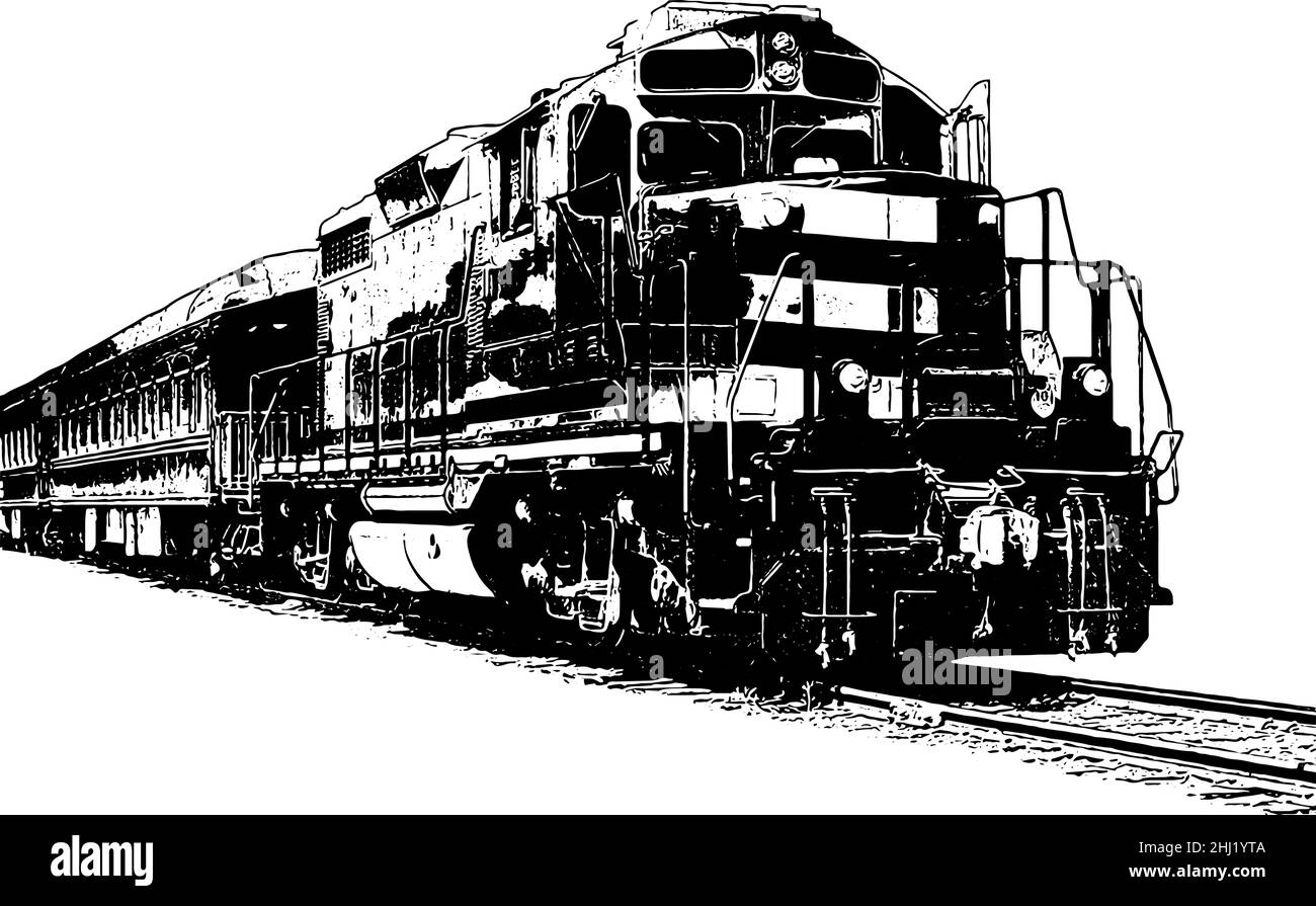 Train on tracks, vector illustration in black on white background Stock Vector
