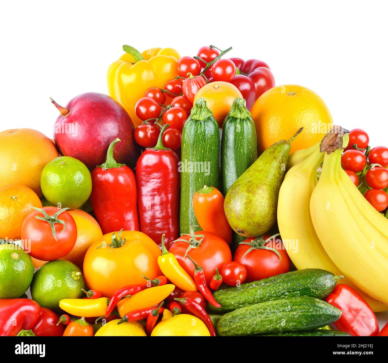 Set bright ripe fruits and vegetables isolated on white background ...