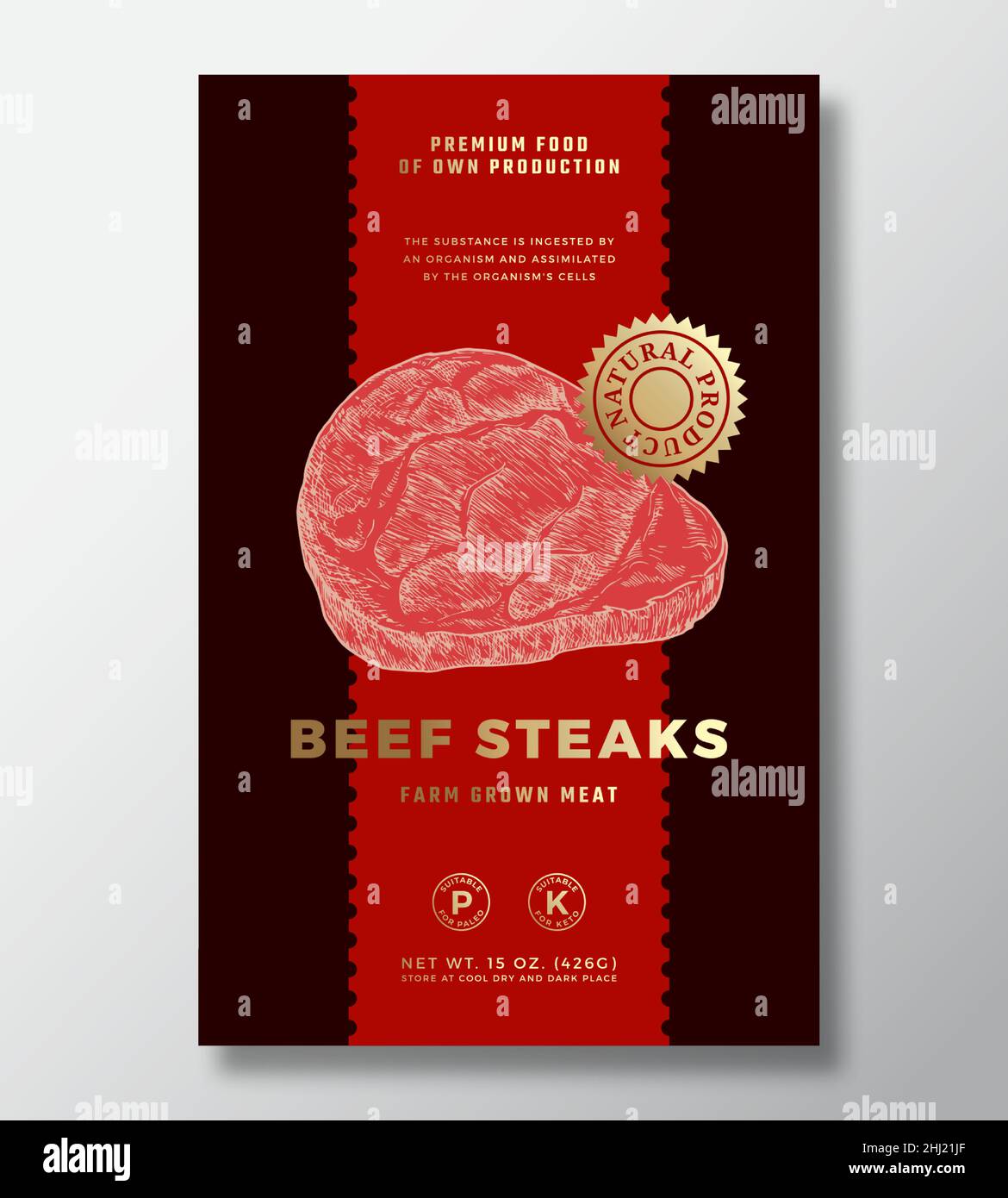 Farm Grown Beef Steak Abstract Vector Packaging Label Design Template ...