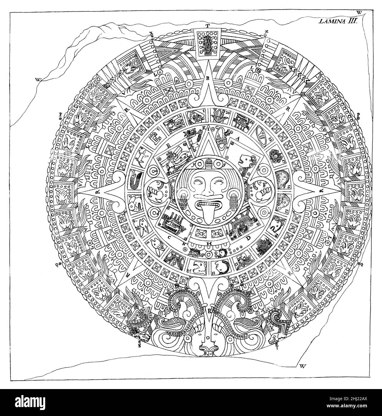 Facsimile of the ancient Aztec calendar stone found in Mexico City, 1790 Stock Photo