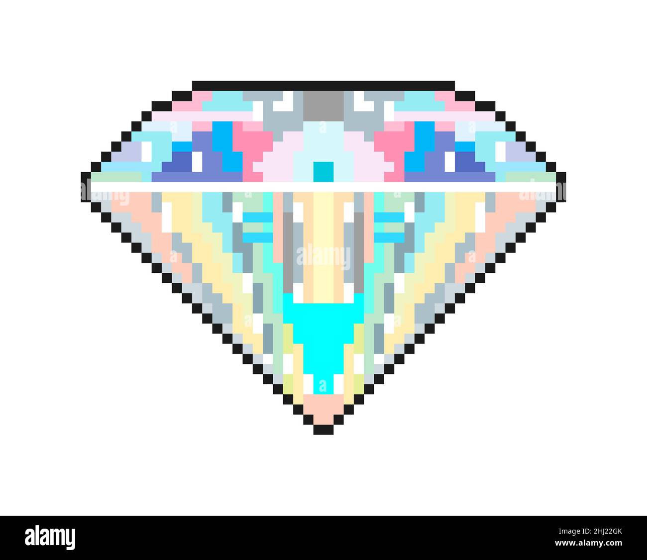 Pixel art: a shiny diamond gem. Stock Photo