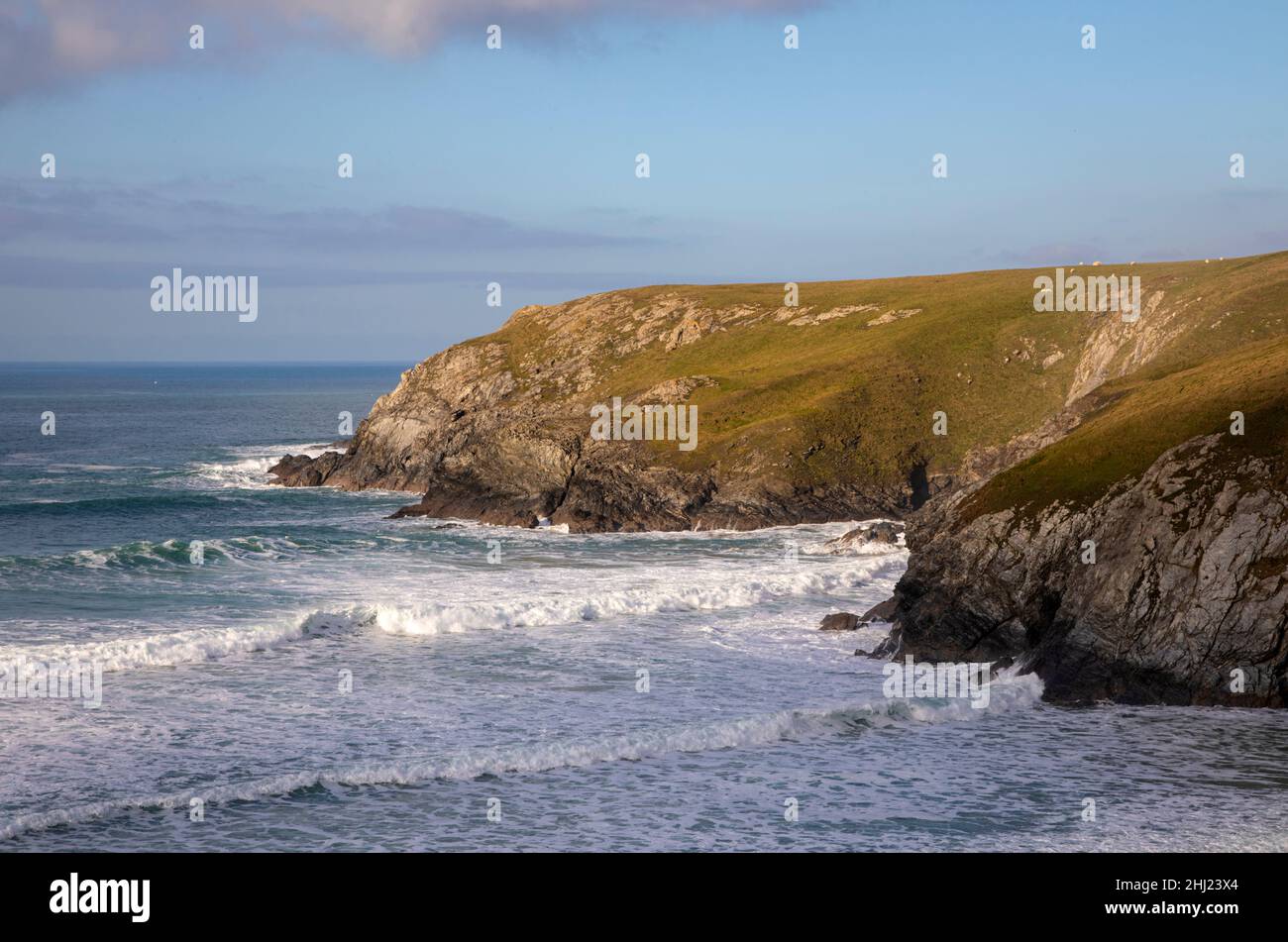 Waves off Holywell Bay North Cornwall Stock Photo