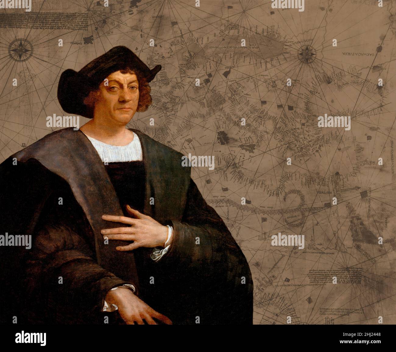 Christopher Columbus, 1451 - 1506, Italian navigator, facsimile of the Columbus Mappa Mundi Stock Photo