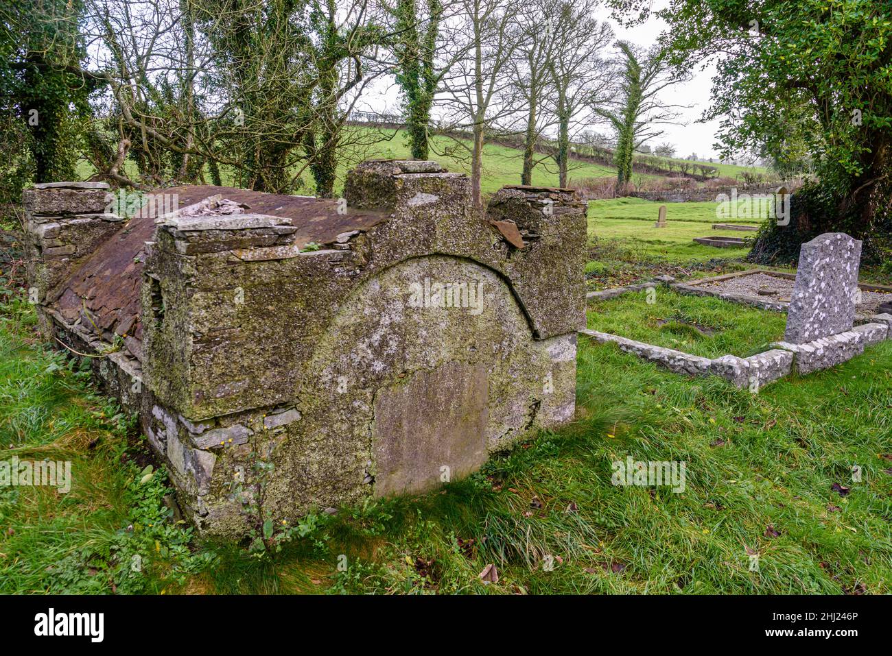 18th century brick and concrete vaulted tomb in an Irish graveyard. Stock Photo