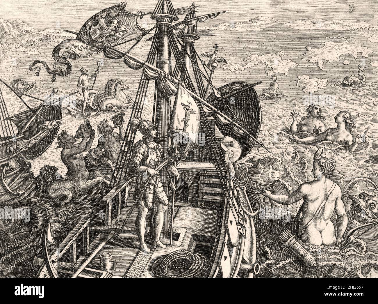 Christopher Columbus, allegorical illustration Stock Photo