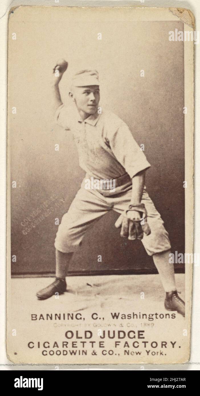 James 'Jim' M. Banning, Catcher, Washington Nationals, from the Old Judge series (N172) for Old Judge Cigarettes 1889 Issued by Goodwin & Company The 'Old Judge' series of baseball cards (N172) was issued by Goodwin & Company from 1887 to 1890 to promote Old Judge Cigarettes.. James 'Jim' M. Banning, Catcher, Washington Nationals, from the Old Judge series (N172) for Old Judge Cigarettes  402949 Stock Photo