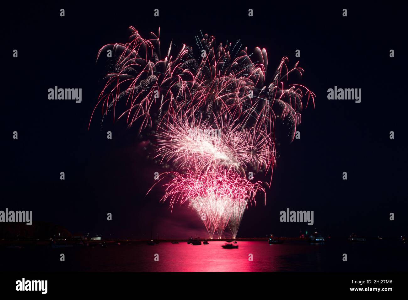 Stunning pyrotechnics display during a fireworks championship in