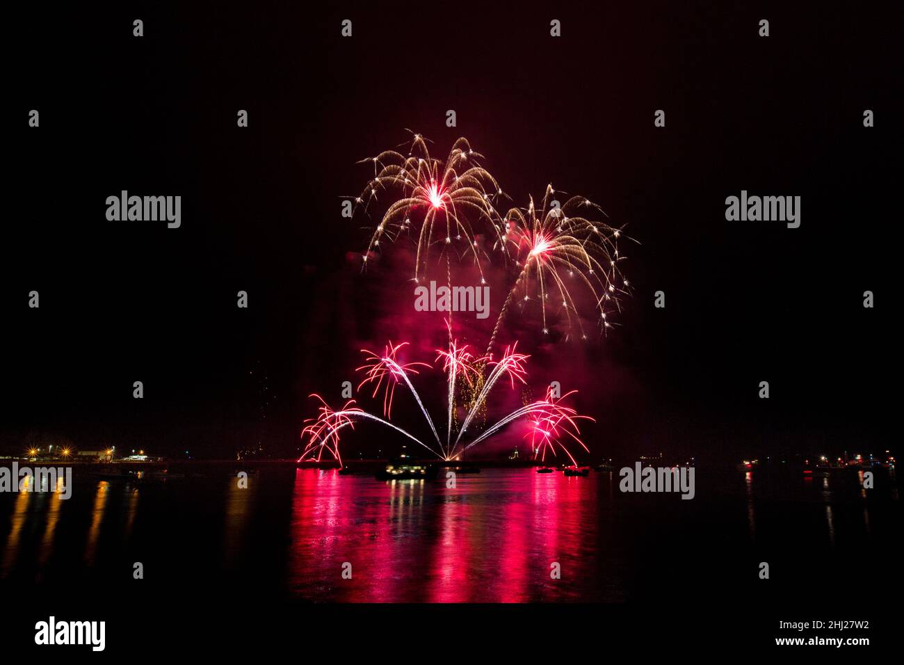 Stunning pyrotechnics display during a fireworks championship in