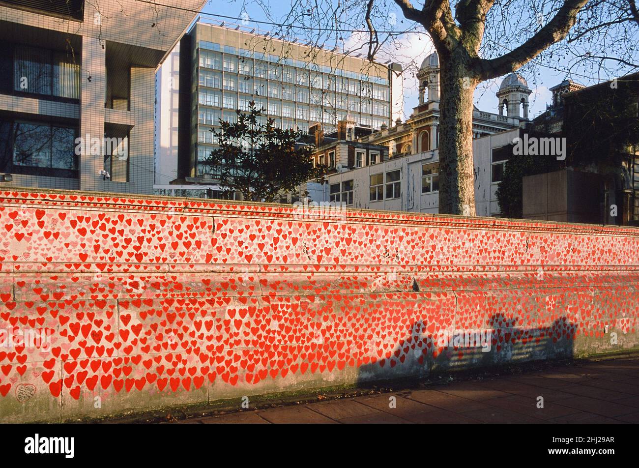 The National Covid Memorial Wall on the South Bank of the Thames, opposite Westminster Palace, central London UK Stock Photo