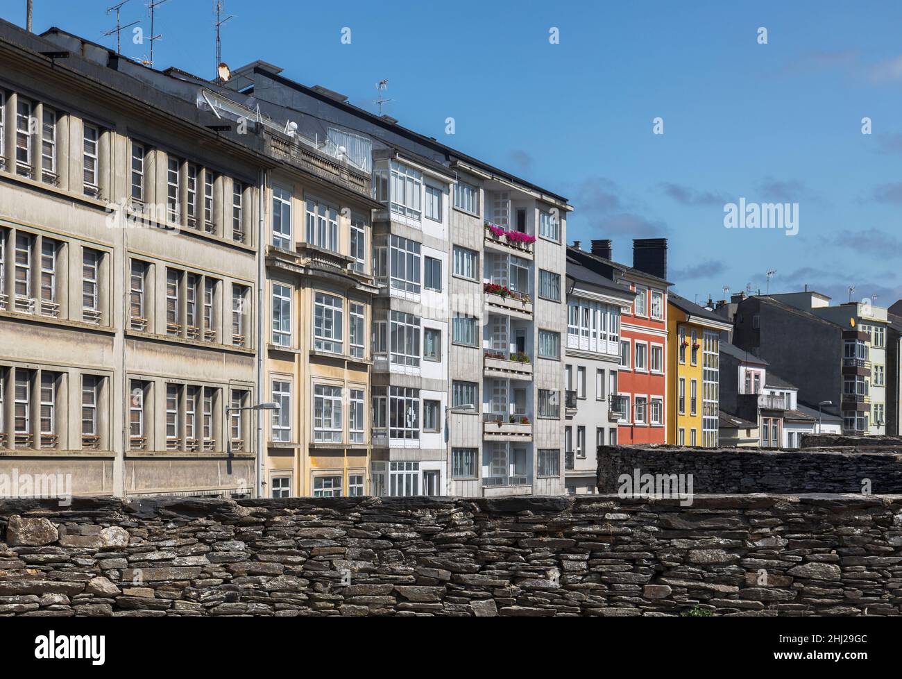 View Across the roman Walls Promenade in Lugo, Galicia, Spain Stock Photo