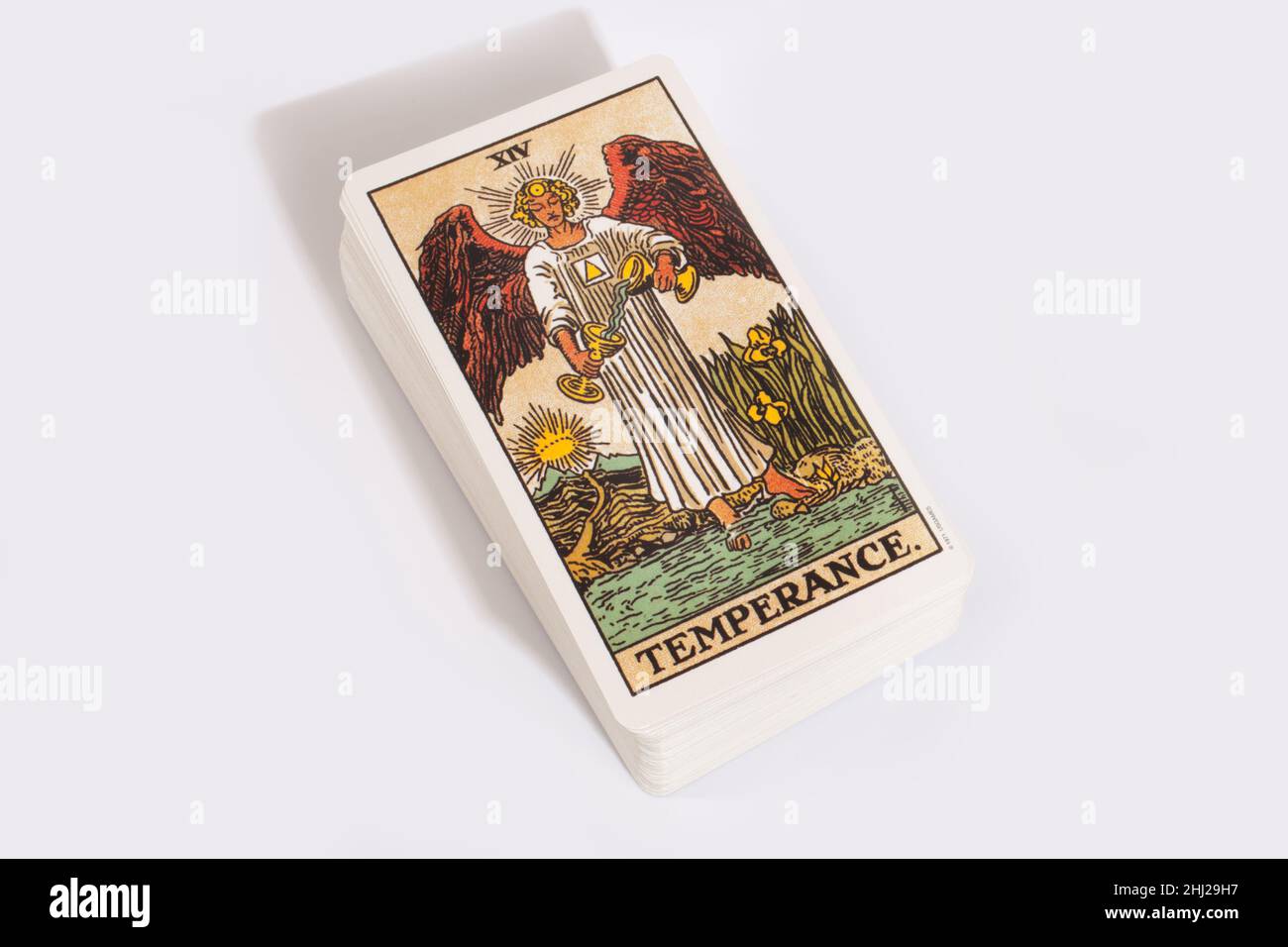 The Temperance card from a traditional tarot pack Stock Photo