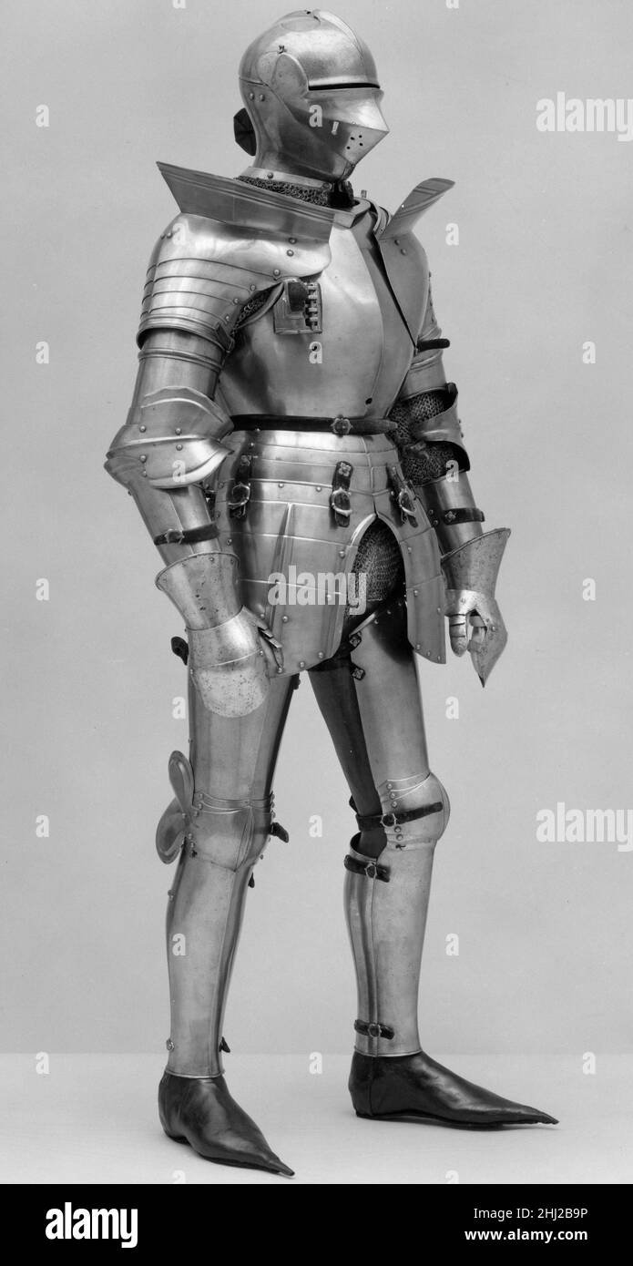 Armor ca. 1500–1510 and later; helmet, ca. 1480 Italian. Armor. Italian. ca. 1500–1510 and later; helmet, ca. 1480. Steel, leather. Armor for Man Stock Photo