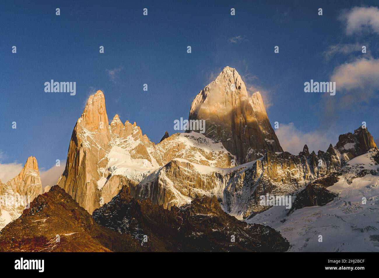 Golden hour of Mountain Fitz Roy, Argentina Stock Photo