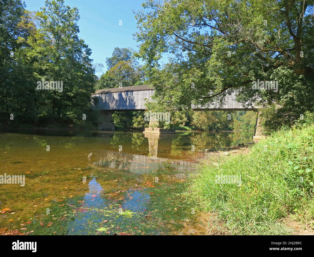 Schofield Ford Covered Bridge,with reflections at Tyler State Park in