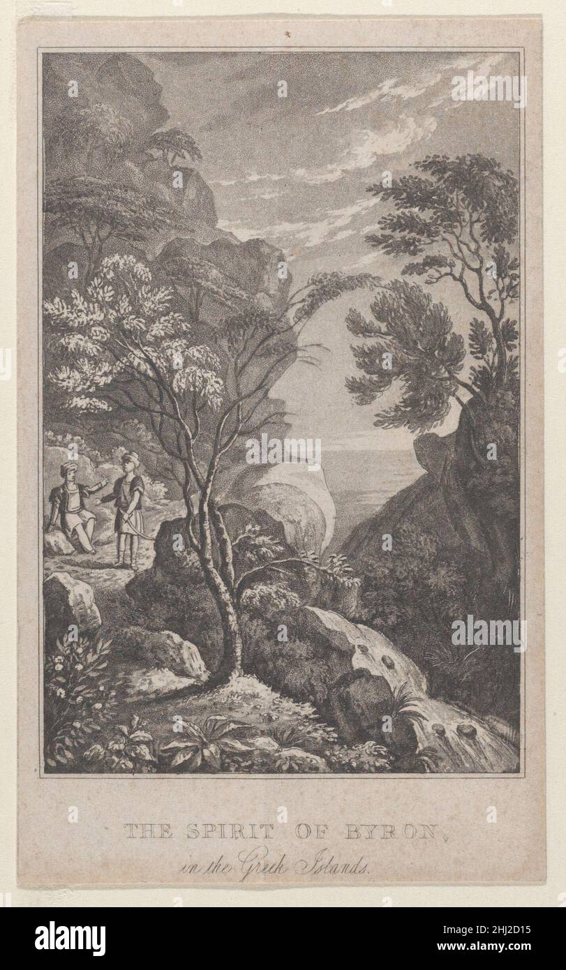 Hidden silhouette: the spirit of Byron in the Greek Isles ca. 1825 Henry Burn. Hidden silhouette: the spirit of Byron in the Greek Isles. Henry Burn (British, Birmingham ca. 1807–1884 Melbourne). ca. 1825. Lithograph. Rudolph Ackermann, London (active 1794–1829). Prints Stock Photo