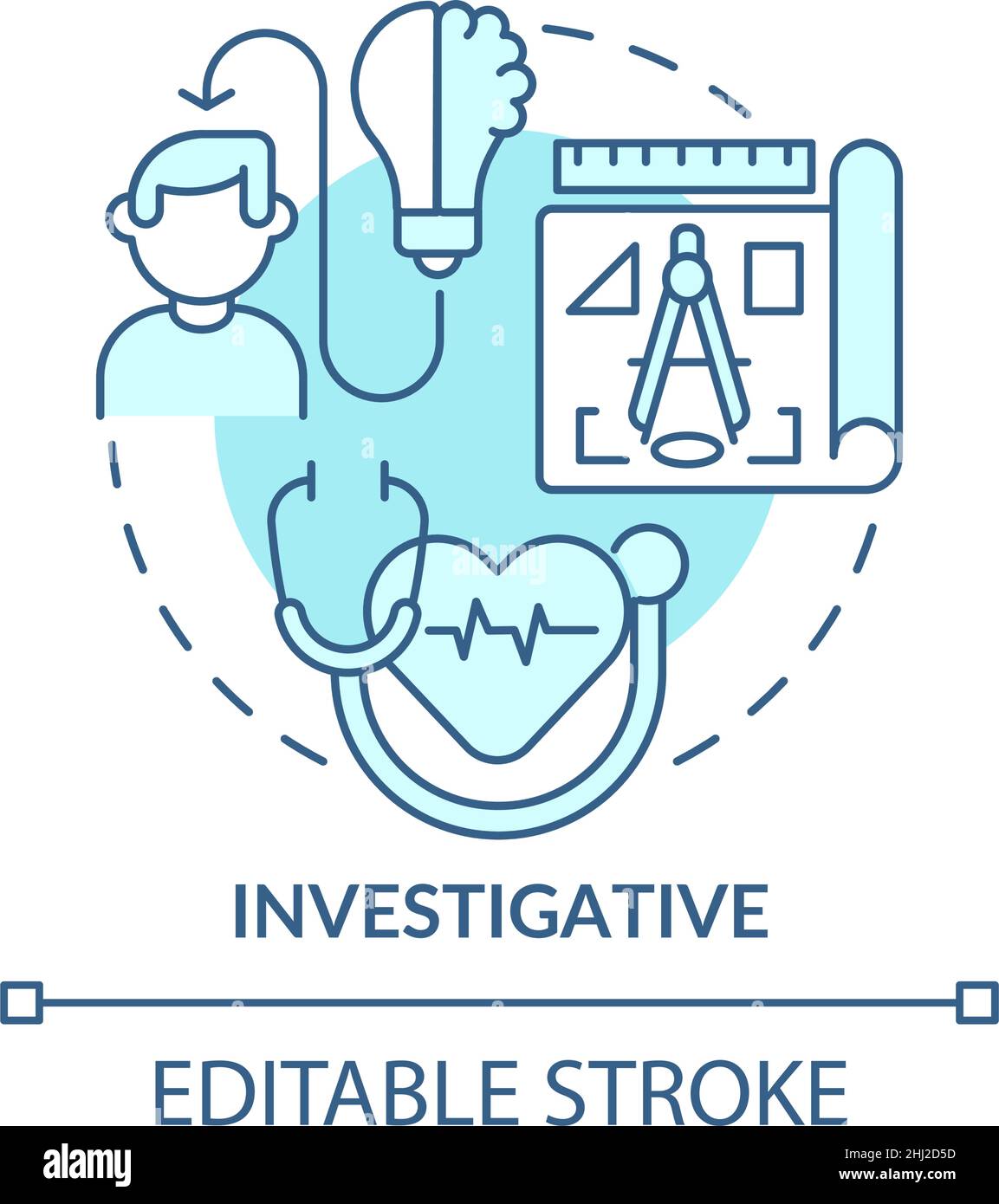 Investigative occupation turquoise concept icon Stock Vector