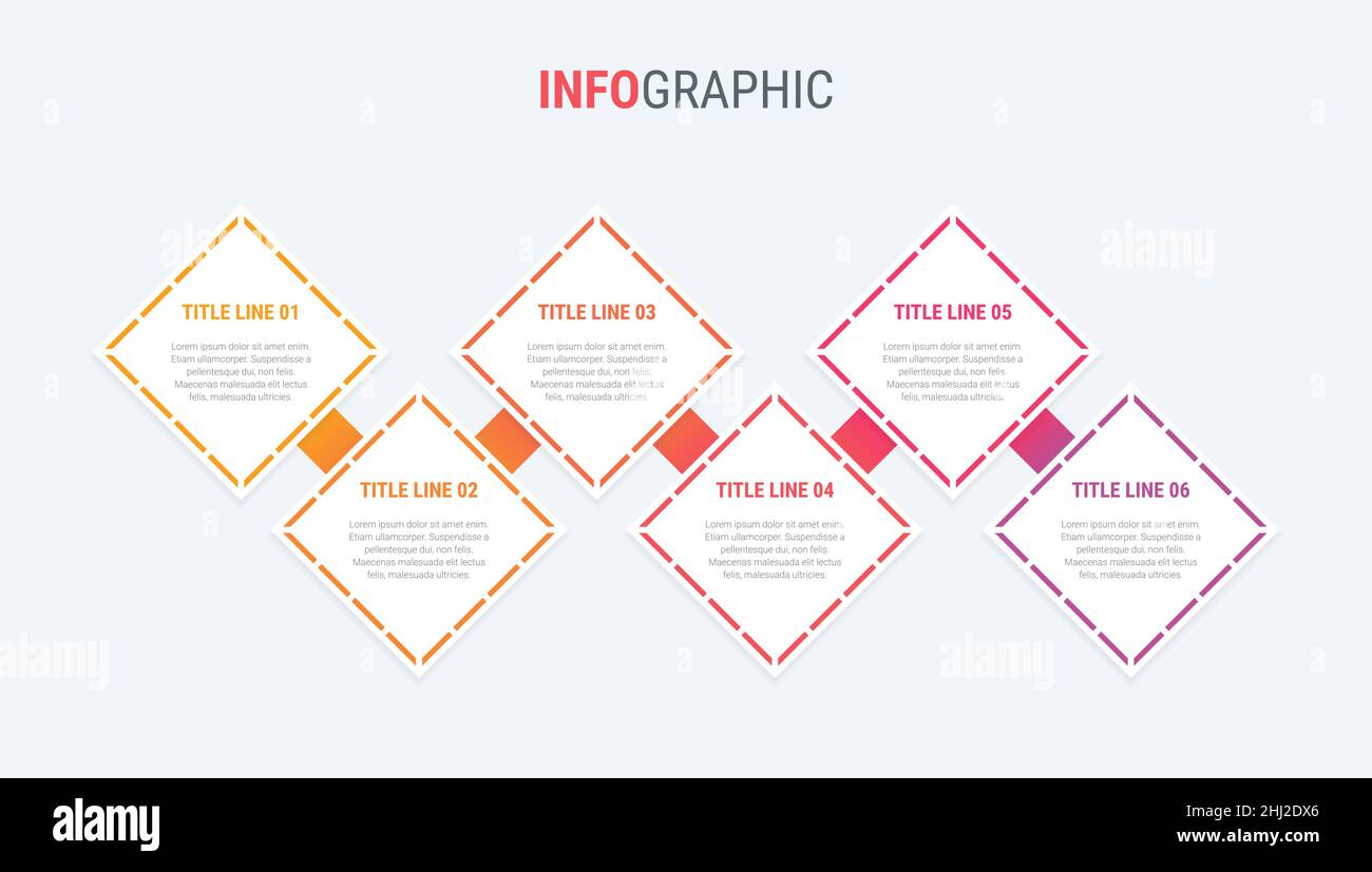 Red infographic template. 6 steps square design. Vector timeline elements for presentations. Stock Vector